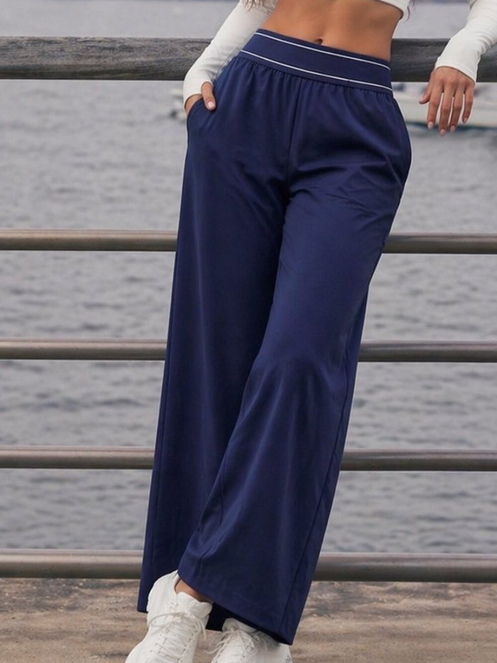 JL JUSTLUV Sporty Fashionable Pants Air Flow Wide Legs Waistband Blue Various